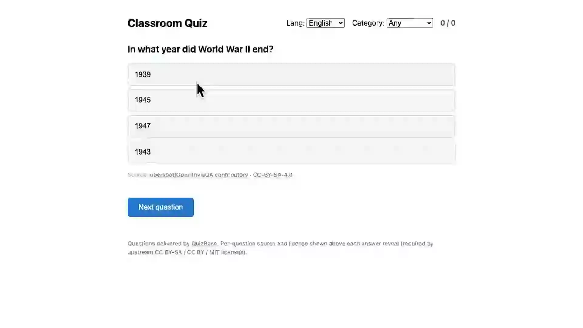 Building a classroom quiz with QuizBase — 25 second demo